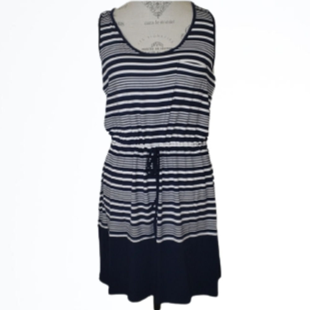 Olive & Oak Navy Stripe Tank Drawstring Waist Dress Size Large New With Tags